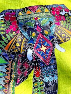 Deny Designs Elephant Shower Curtain & Hooks Green Pink Blue Colorful Boho Rave